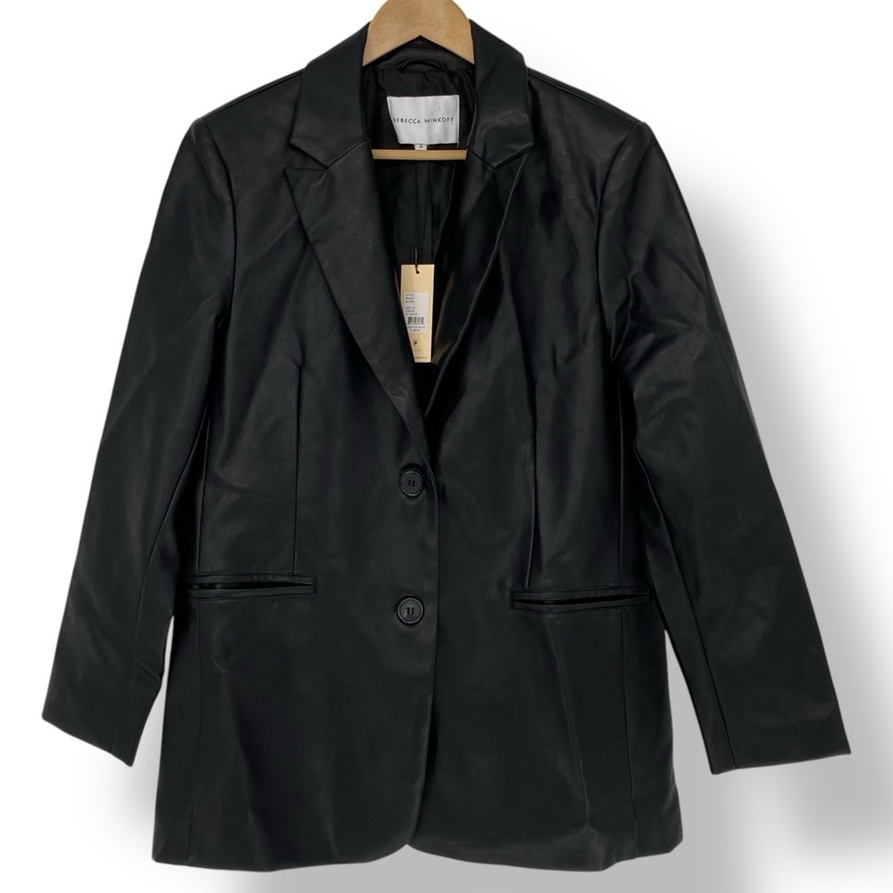 Rebecca Minkoff Black Faux Leather Blazer Jacket Women's size Medium NWT - Picture 2 of 9